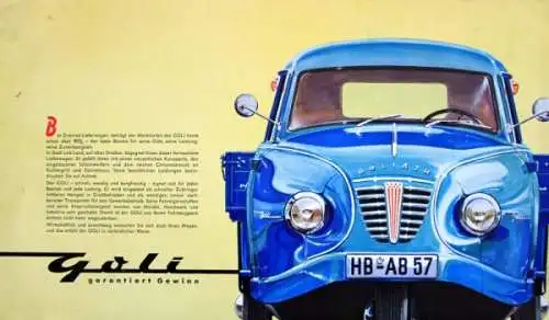 Goliath Dreiradwagen Goli Modellprogramm 1953 Automobilprospekt (0225)