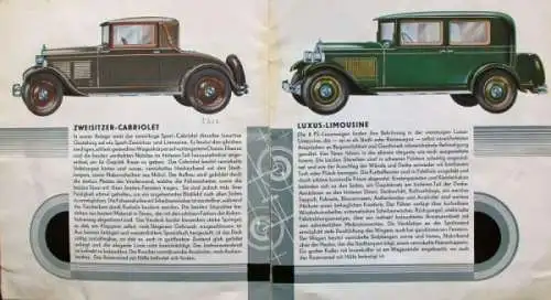 Opel Sechszylinder 8/40 PS 2 Liter Modellprogramm 1928 Automobilprospekt (0255)