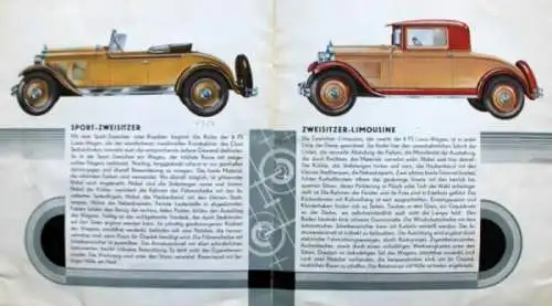 Opel Sechszylinder 8/40 PS 2 Liter Modellprogramm 1928 Automobilprospekt (0255)