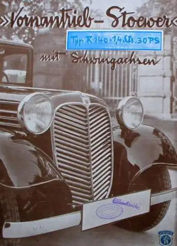 Stoewer R 140 Vorntrieb Modellprogramm 1933 Automobilprospekt (0313)