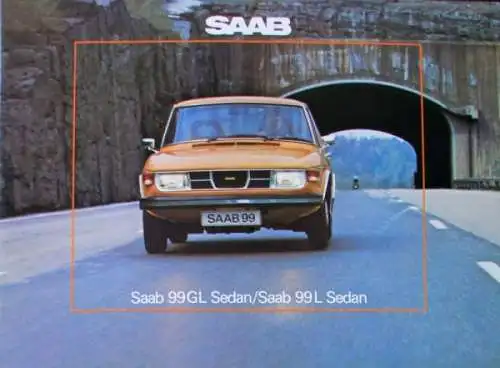 Saab 99 GL Sedan Modellprogramm 1975 Automobilprospekt (0832)