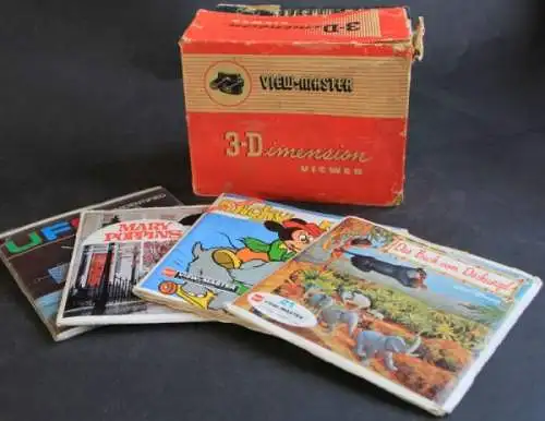 View-Master 3-D Bildbetrachter 1960 mit vier Walt Disney-Bildmappen in Originalbox (0968)