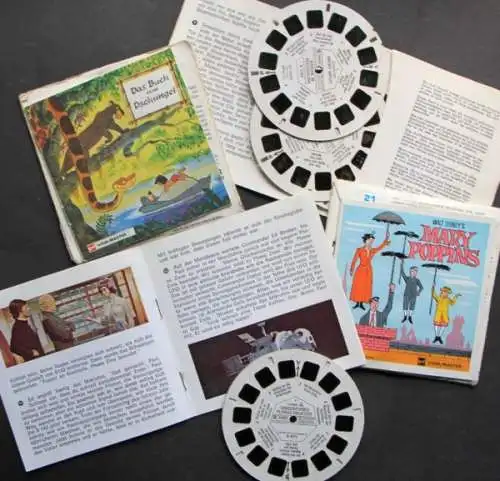 View-Master 3-D Bildbetrachter 1960 mit vier Walt Disney-Bildmappen in Originalbox (0968)