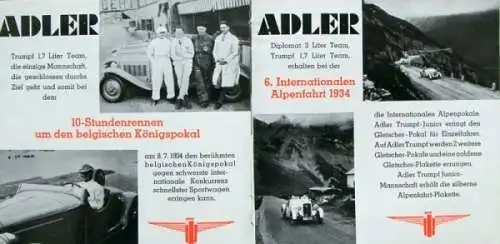 Adler Modellprogramm 1934 "Sieg auf Sieg" Automobilprospekt (1255)