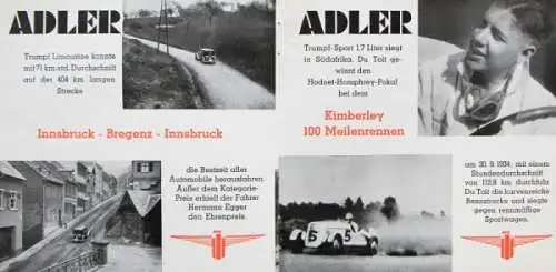 Adler Modellprogramm 1934 "Sieg auf Sieg" Automobilprospekt (1255)