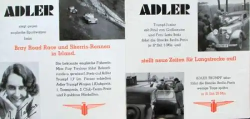 Adler Modellprogramm 1934 "Sieg auf Sieg" Automobilprospekt (1255)