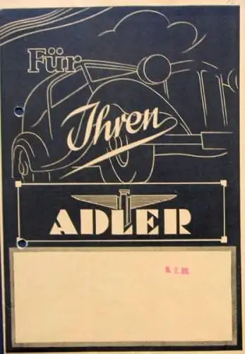 Adler Modellprogramm 1937 "Für Ihren Adler" Zubehörprospekt (1269)