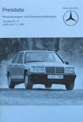 Mercedes-Benz Personenwagen Preisliste 1982 Automobilprospekt (2382)