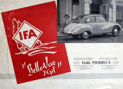 IFA BelleVue 3 Zylinder Modellprogramm 1952 Automobilprospekt (1373)