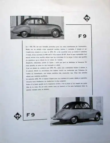 IFA F9 F8 Modellprogramm 1950 Automobilprospekt (1425)