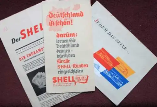 Shell Tankstelle 1939 Prospektkonvolut drei Exemplare (8121)