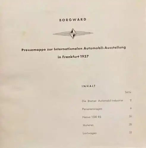 Borgward Pressemappe "Internationale Automobilausstellung Frankfurt" 1957 mit Pressefotos (6804)