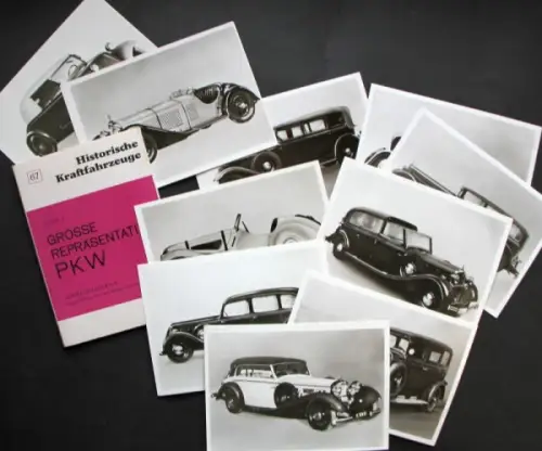 "Historische Kraftfahrzeuge - Grosse Repräsentations-PKW" Sammelbilder-Mappe mit 10 Echtfotos (5181)