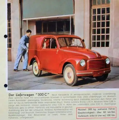 Fiat 500 C Modellprogramm 1948 Automobilprospekt (5275)