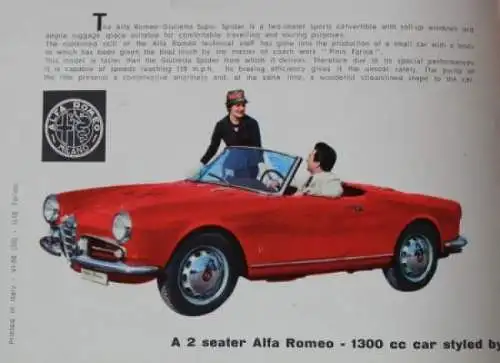 Alfa Romeo Giulietta Sprint Veloce Modellprogramm 1958 Automobilprospekt (1164)