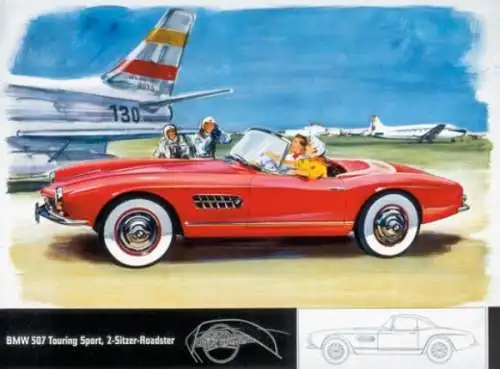 BMW 507 Touring Sport Roadster Modellprogramm 1957 Automobilprospekt (5810)