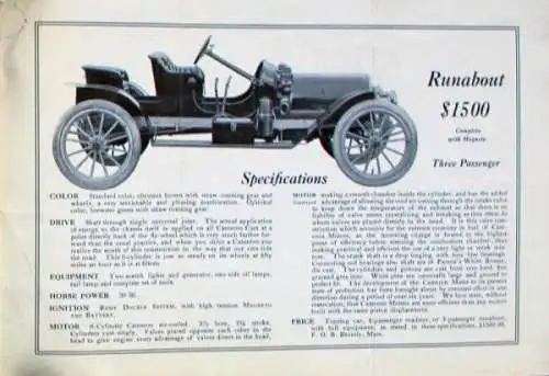 Cameron Cars Model 11 Modellprogramm 1909 Automobilprospekt (8983)