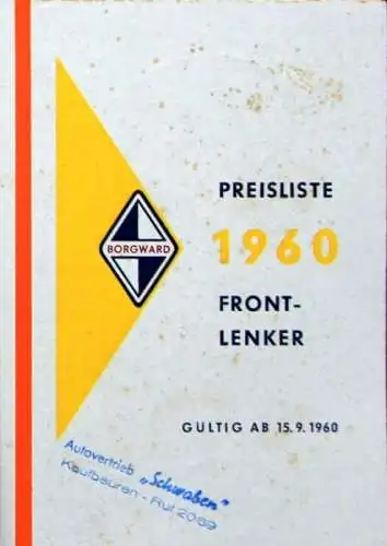 Borgward Frontlenker Preisliste 1960 (7559)