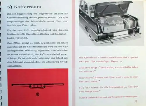 Opel Rekord Modellprogramm 1960 "Technik und Argumentation" Automobilprospekt (8525)