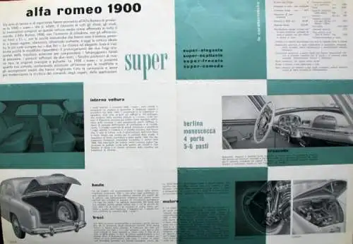 Alfa Romeo 1900 Super Modellprogramm 1954 Automobilprospekt (9012)