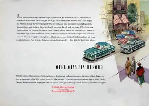 Opel Olympia Rekord Modellprogramm 1954 Automobilprospekt (7560)