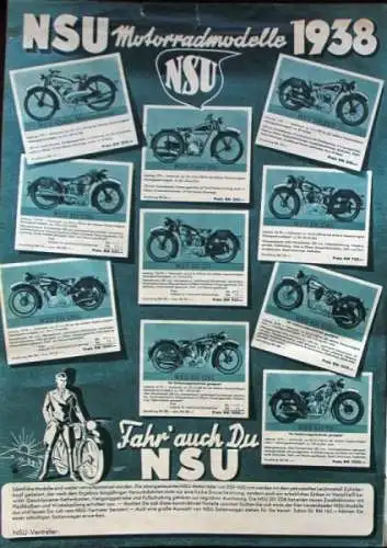 NSU Motorradmodelle 1938 Werbeplakat (8961)