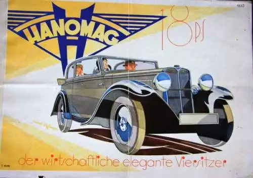 Hanomag 18 PS Modellprogramm 1932 "Der wirtschaftliche Viersitzer" Automobilprospekt (8160)