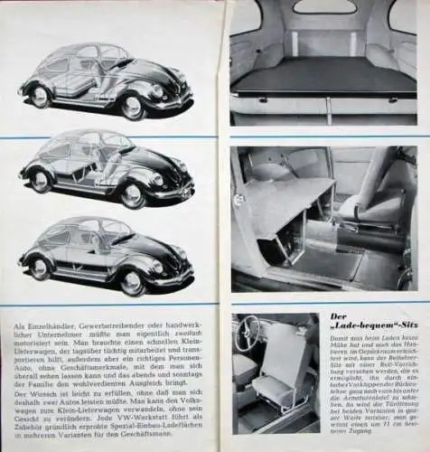Volkswagen Käfer Modellprogramm 1955 "Spezialitäten für Gewerbe und Handwerk" Automobilprospekt (1118)