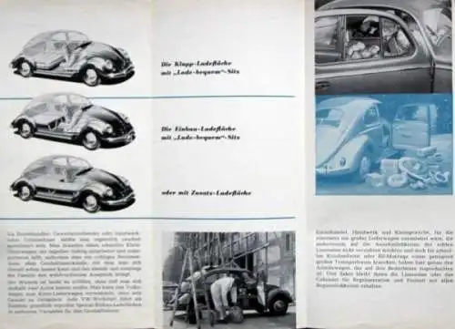 Volkswagen Käfer Modellprogramm 1955 "Spezialitäten für Gewerbe und Handwerk" Automobilprospekt (1118)