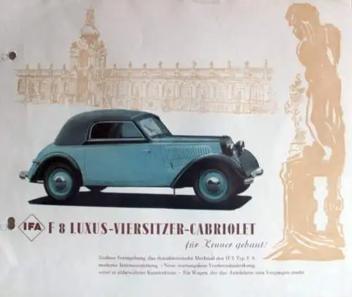 IFA F8 Luxus-Viersitzer Cabriolet Modellprogramm 1954 Automobilprospekt (5070)