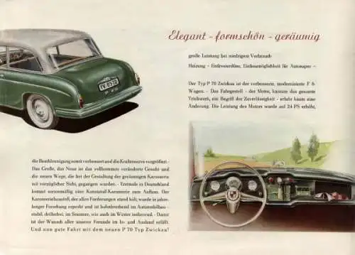 Trabant P 70 Typ Zwickau Modellprogramm 1954 "Im neuen Gewand" Automobilprospekt (8455)
