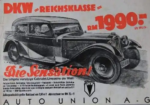 DKW Reichsklasse Modellprogramm 1933 Automobilprospekt (8753)