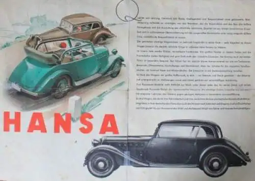 Borgward Hansa 1100 - 1700 Modellprogramm 1936 Automobilprospekt (0633)