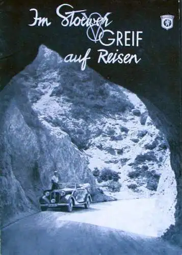Stoewer Greif V8 Modellprogramm 1936 "Im Stoewer auf Reisen" Automobilprospekt (0335)