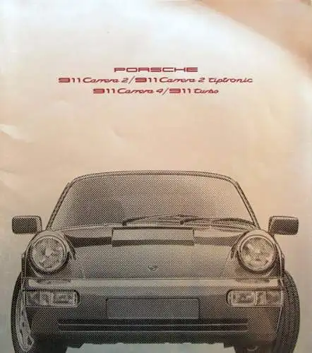Porsche 911 Carrera 2 Turbo Modellprogramm 1990 Automobilprospekt (7130)