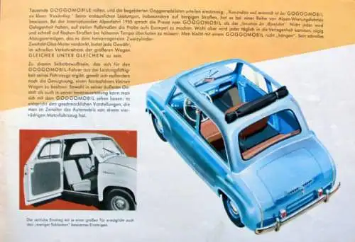 Glas Goggomobil Modellprogramm 1955 "Wendepunkt der Lebensführung" Automobilprospekt (3598)