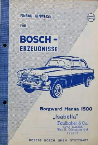 Borgward Hansa 1500 Bosch-Erzeugnisse 1955 Betriebsanleitung (7492)