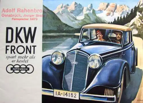 DKW Front Modellprogramm 1935 "Spart mehr als er kostet" Automobilprospekt (1585)