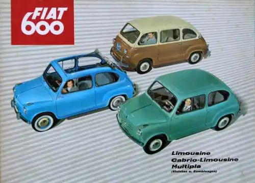 Fiat 600 Modellprogramm 1956 Automobilprospekt (8006)