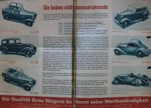 BMW 22/55 PS Modellprogramm 1935 "Gebrauchswagen" Automobilprospekt (7082)