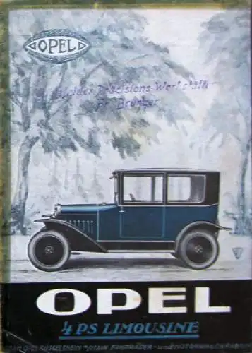 Opel 4 PS Limousine Modellprogramm 1924 Automobilprospekt (4350)