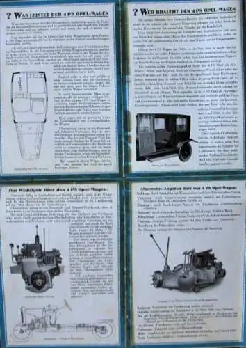 Opel 4 PS Limousine Modellprogramm 1924 Automobilprospekt (4350)