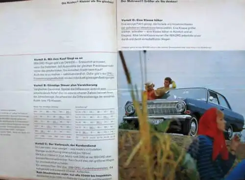 Opel Rekord Modellprogramm 1964 "Der Aufstieg in die höhere Klasse" Automobilprospekt (6705)
