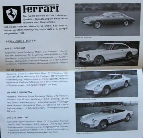 Ferrari 275 - 330 GT Becker Modellprogramm 1964 Automobilprospekt (3494)