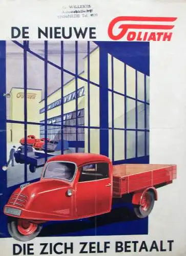 Goliath Dreiradwagen Rosier Modellprogramm 1950 "Die zich zelf betaalt" Automobilprospekt (7841)
