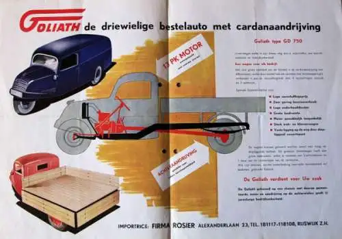 Goliath Dreiradwagen Rosier Modellprogramm 1950 "Die zich zelf betaalt" Automobilprospekt (7841)