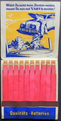 Varta Batterie 3 DE 6 Streichholzmappe 1950 (9282)