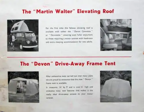 Volkswagen T1 Transporter Campingwagen Modellprogramm 1965 "Devon Caravans" Automobilprospekt (8631)