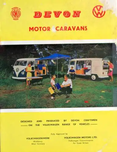 Volkswagen T1 Transporter Campingwagen Modellprogramm 1966 "Devon Caravans" Automobilprospekt (8231)