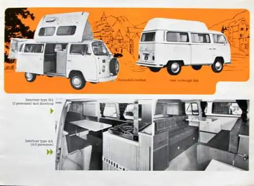 Volkswagen T2 Transporter Campingwagen Modellprogramm 1973 Automobilprospekt (1711)